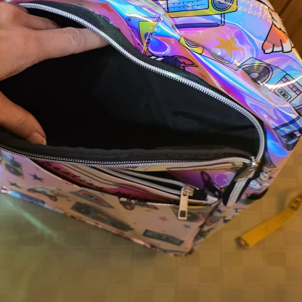 Holographic Dog & Boombox Backpack Detachable Pouch New Gift School Kids Learn